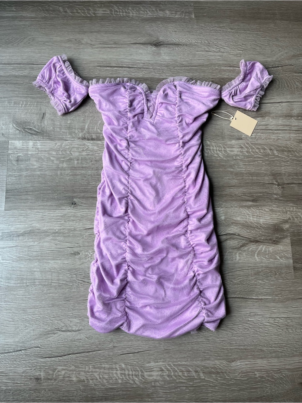 Lavender Off-Shoulder Ruched Mini Dress